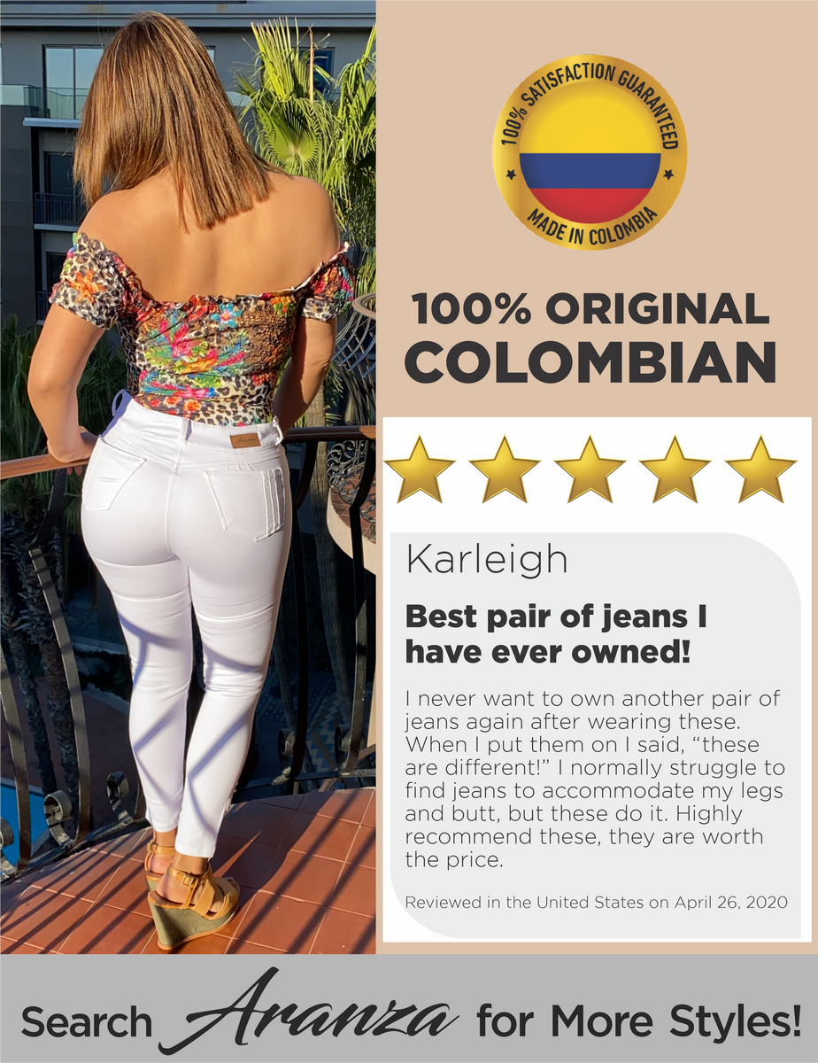 ARANZA Pantalones Colombianos Levanta Cola Blanco Colombian Pants UP Jeans  Butt Lifting Jeans for Women White - Bass River Shoes