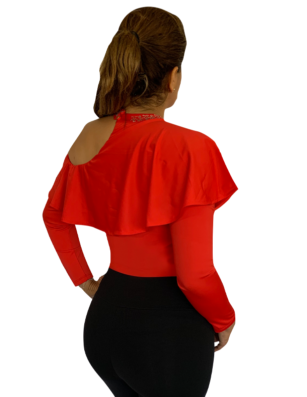Leotard Bodysuit Jumpsuit Sexy Clubwear 3/4 Sleeve Red Blusa Faja