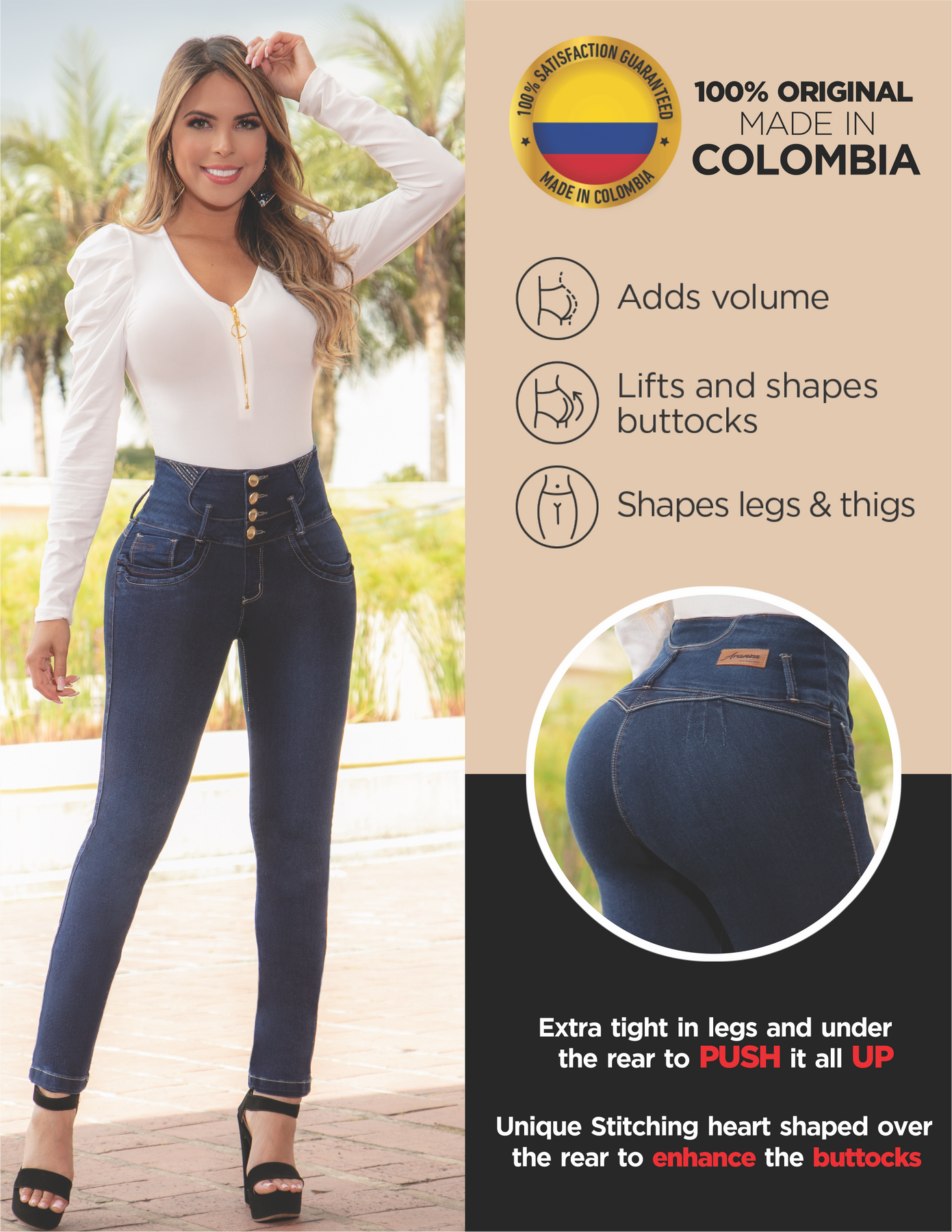 Pantalones Colombianos Levanta Cola de Mujer, cintura alta