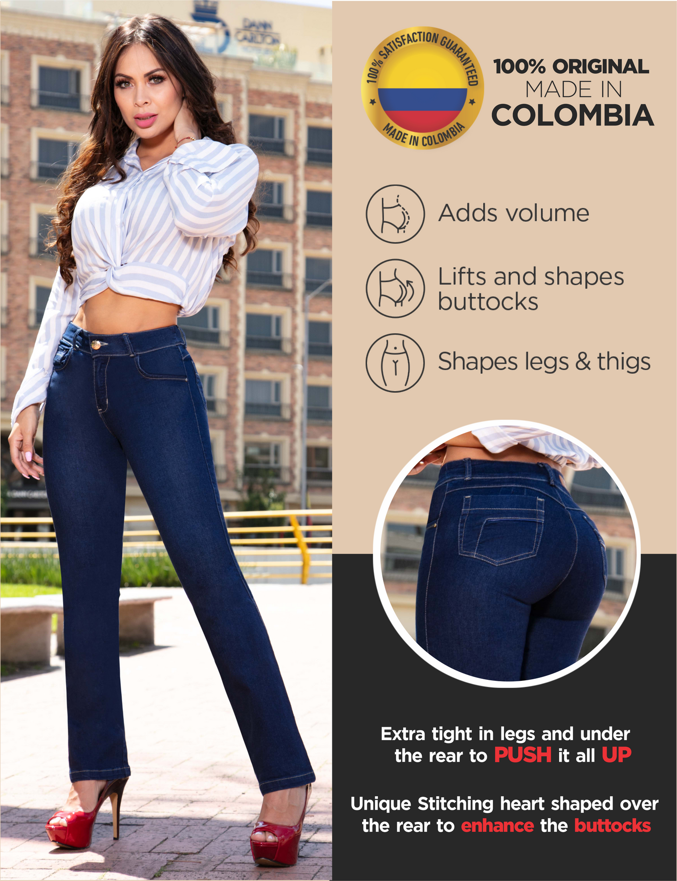 ARANZA Pantalones Colombianos Levanta Cola - Jeans colombianos con