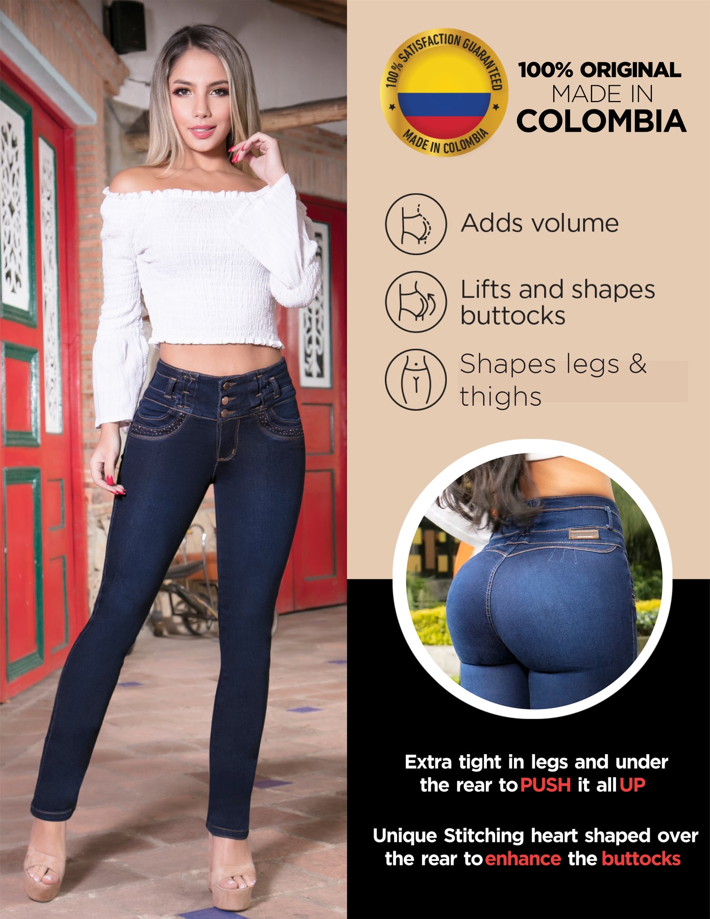 Aranza Push Up Authentic Colombian Booty Lifting Jeans Pantalon Colombiano  Levanta Cola - Blue - : : Fashion