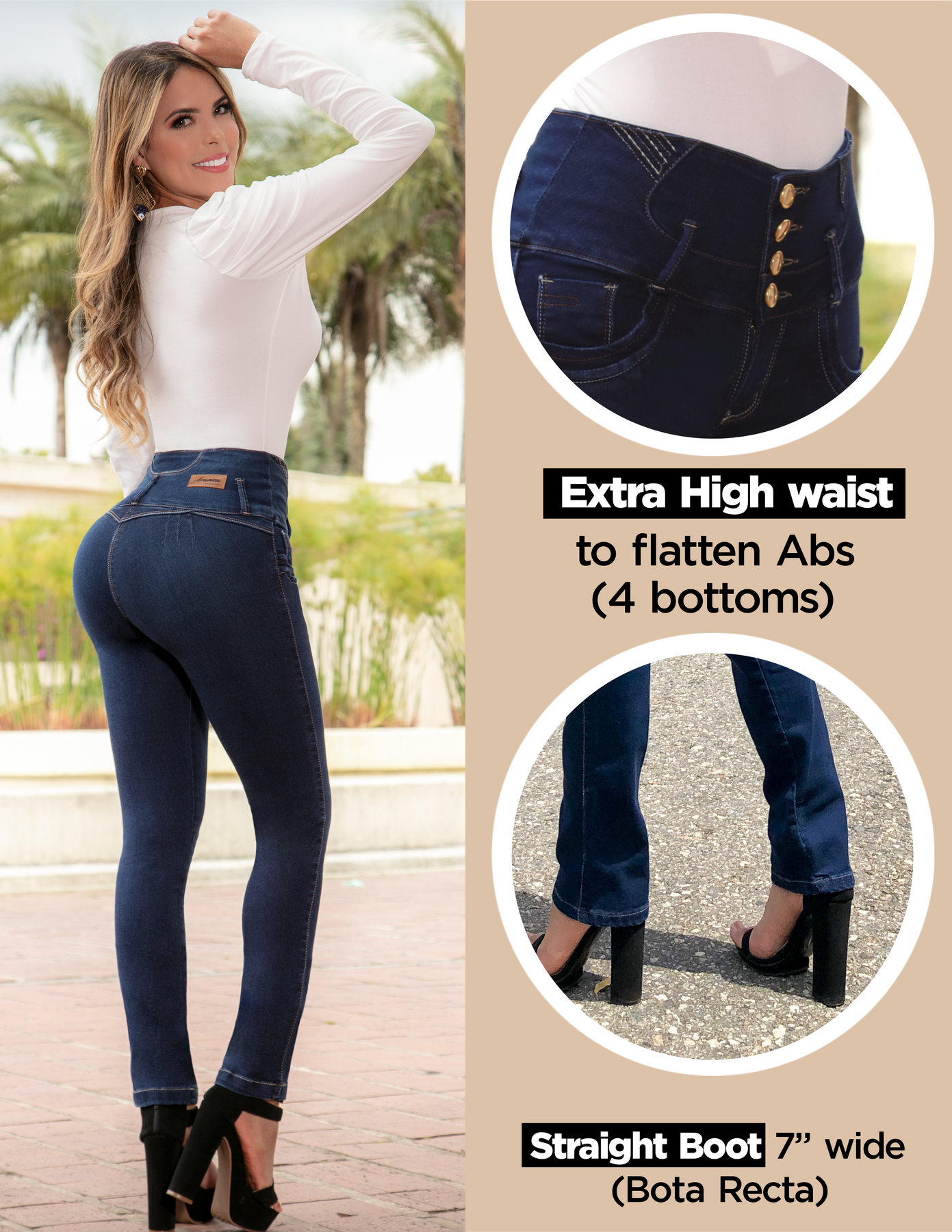 Colombian Pants Up Jeans Butt Lifting High Rise Sexy Lift Pantalones  Colombianos Levanta Cola Blue at  Women's Jeans store