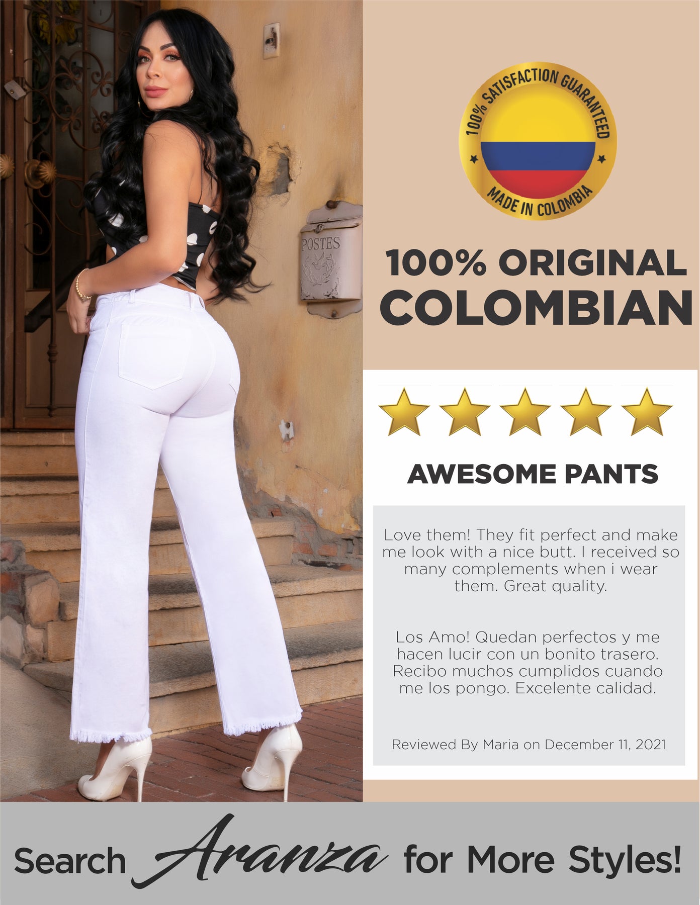 ARANZA Pantalones Colombianos Levanta Cola Blanco Colombian Pants