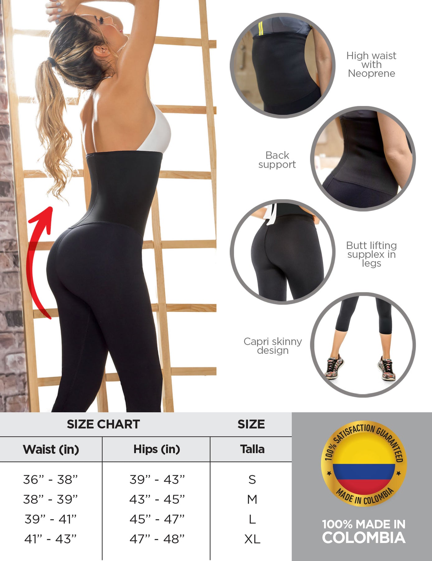 ARANZA Womens Active Sauna Pants Leggings Colombian Slimming Pants |  Pantalon Colombiano Sudador y Reductor - Tripoli